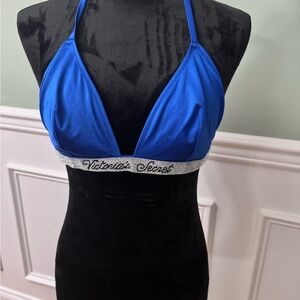 Victoria's Secret Blue Rhinestone Band Triangle Bikini set with Brazilian bottom